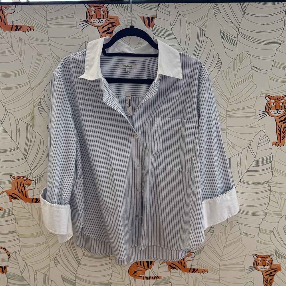 Striped Button-Up Shirt with White Collar
